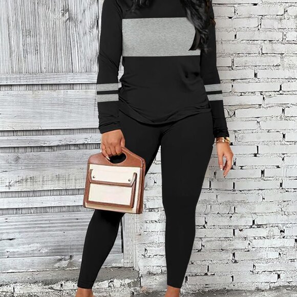 Elegant Women's Slim Fit Striped Sweatsuit Set - Perfect for Workouts or Outings - Picture 3 of 5